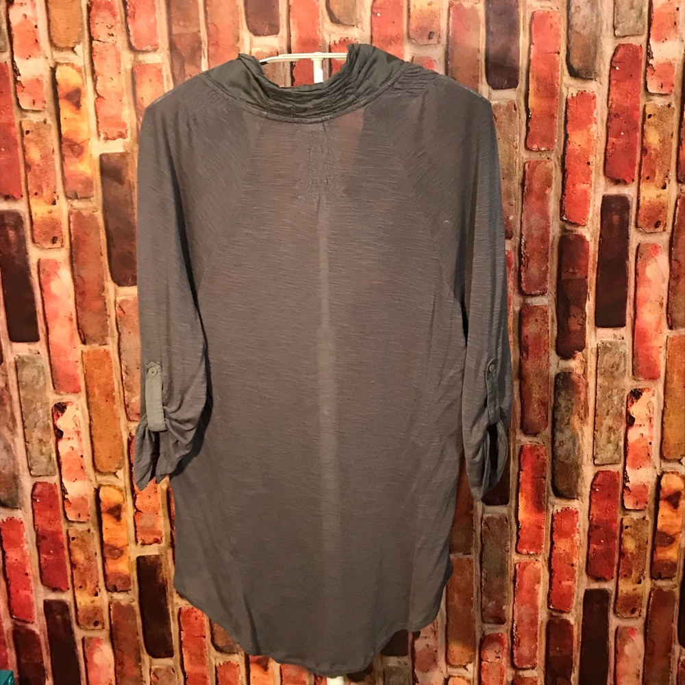 Aztec Embroidered Gray Button Down Top - image 3